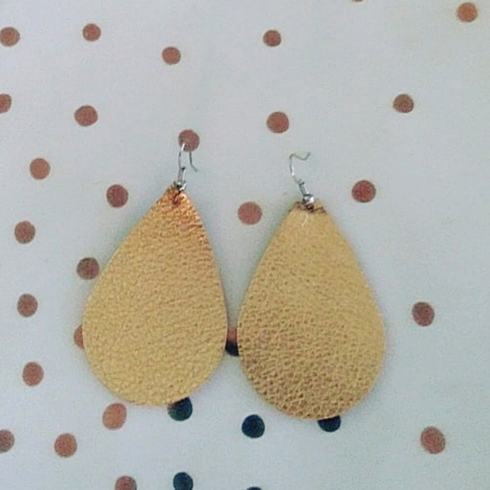 Gold vegan leather teardrop earrings